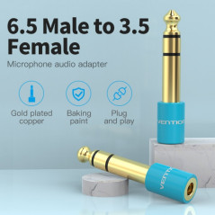 Adapter Jack 6.5 Male to Jack 3.5 Female - Color Blue